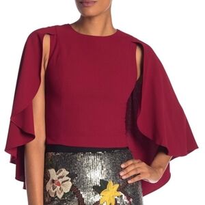 Alice + Olivia Babette Bordeaux Red Cropped Cape Crepe Top